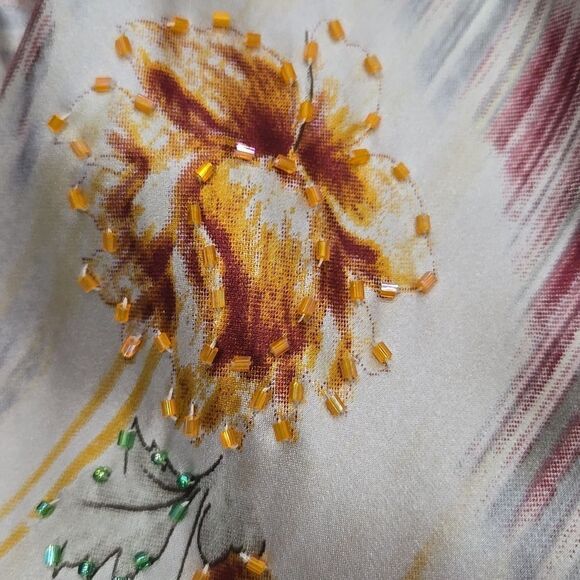 Vintage Lapis Y2K Fairy Silk Dress Size Large Beaded Asymetric Floral Midi Max - Picture 8 of 16